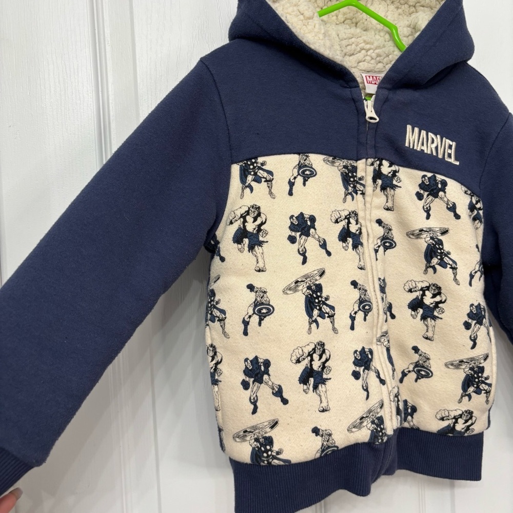 Navy & Cream Marvel Sherpa-Lined Zip Hoodie | Kids 4T - Picture 3 of 9